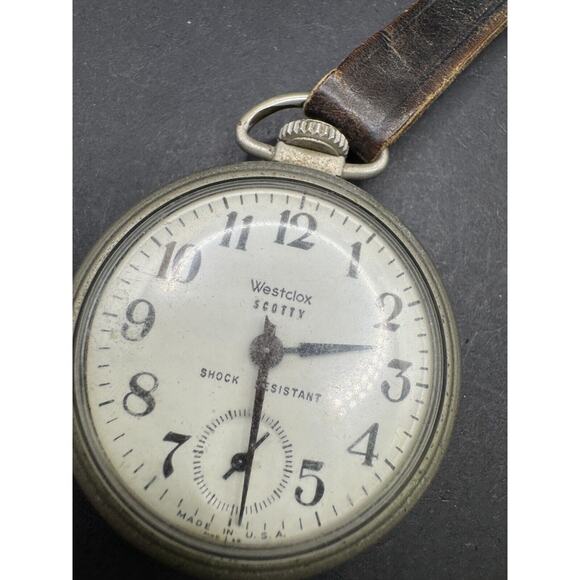 Westclox Scotty Pocket Watch Open Face Hand Winding w/ Caterpillar Loader Fob main image 6